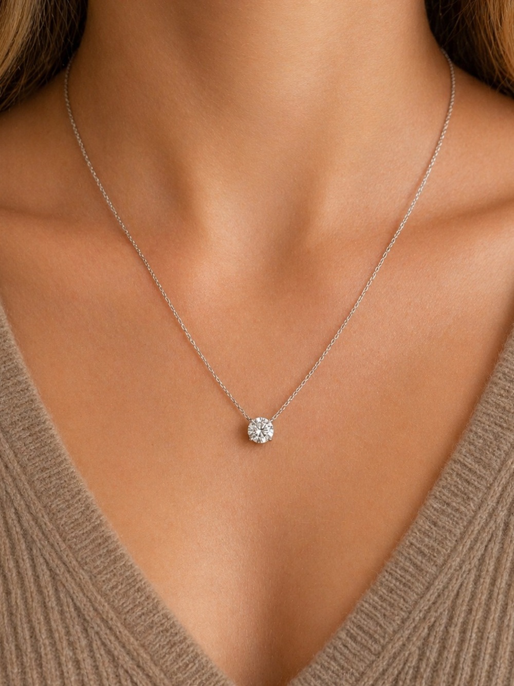 2ctw Moissanite Sterling Silver Solitaire Pendant Necklace